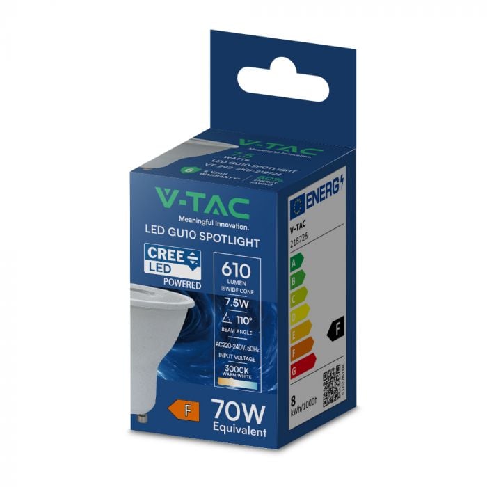 7.5W LED GU10 PLASTIC 110D CREE CHIP 6YRS WTY - Image 2