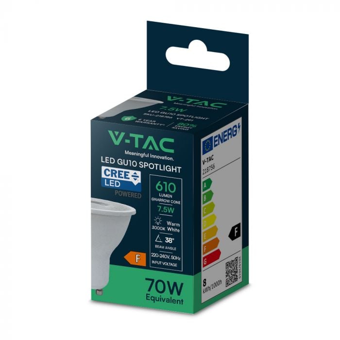 7.5W LED GU10 PLASTIC 38 ΜΟΙΡΕΣ CREE CHIP 6YRS WTY - Image 2